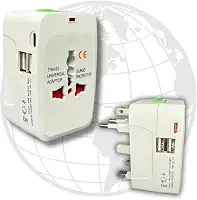 Adaptador De Tomada Universal 2 Saídas: USB + USB-C (PD), Para Até 150 Países, Usb 3.0, EUA, JP, UK, AU, EU, Benjamim Universal, Bivolt (110/220), Viagem,Benjamim - EzLife® (Branco)