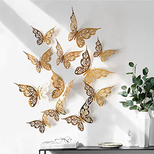 12 Pcs 3D Butterfly Wall Stickers, 3 Sizes Flowers Butterfly Wall Decals Removable DIY Floral Butterfly Art Wall Stickers Garden Bouquet Wall Stickers for Bedroom Living Room TV Wall Home Decor