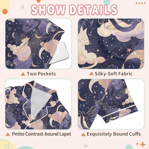 senya Magic Clound Cat Satin Summer Pajama Sets Silk Short Sleeve Button Down Sleepwear3