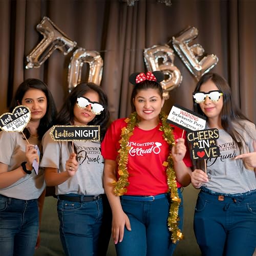 Image of WOBBOX Bachelorette Party Photo Booth Props for Bride & Groom, Bridal Shower Props, Bachelorette Party Decoration, Bride to be Party Decorations Items- Black & Golden Glitter