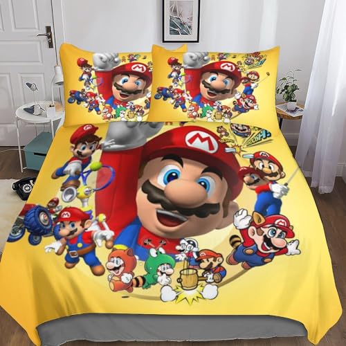Super Mario Parure De Lit 3D Housse De Couette pour Garçon Et Adolescent Cartoon Movie Housse De Couette Housses De Couettes Microfibre 3 Pièces avec...