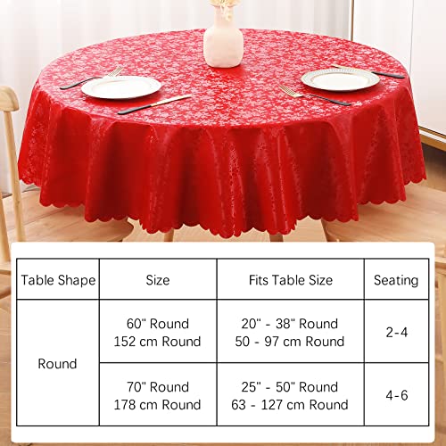 Image of Smiry Round Table Cloth, Waterproof Heavy Duty Vinyl Tablecloths, Wipeable Washable Table Cover for Kitchen and Dining Room (Red, 70 inch x 70 inch)