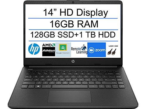 2020 最新 HP 14インチ プレミアムラップトップ、AMD Athlon Silver 3050U 最大3.2 GHz(Beat i5-7200U)、16GB DDR4 RAM、128GB SSD+1TB HDD、Bluetooth、ウェブカメラ、W
