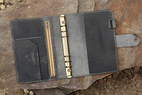 Personalized vintage gray leather travel journal with pockets A5 travelers notebook travel binder organizer NBA509TB4