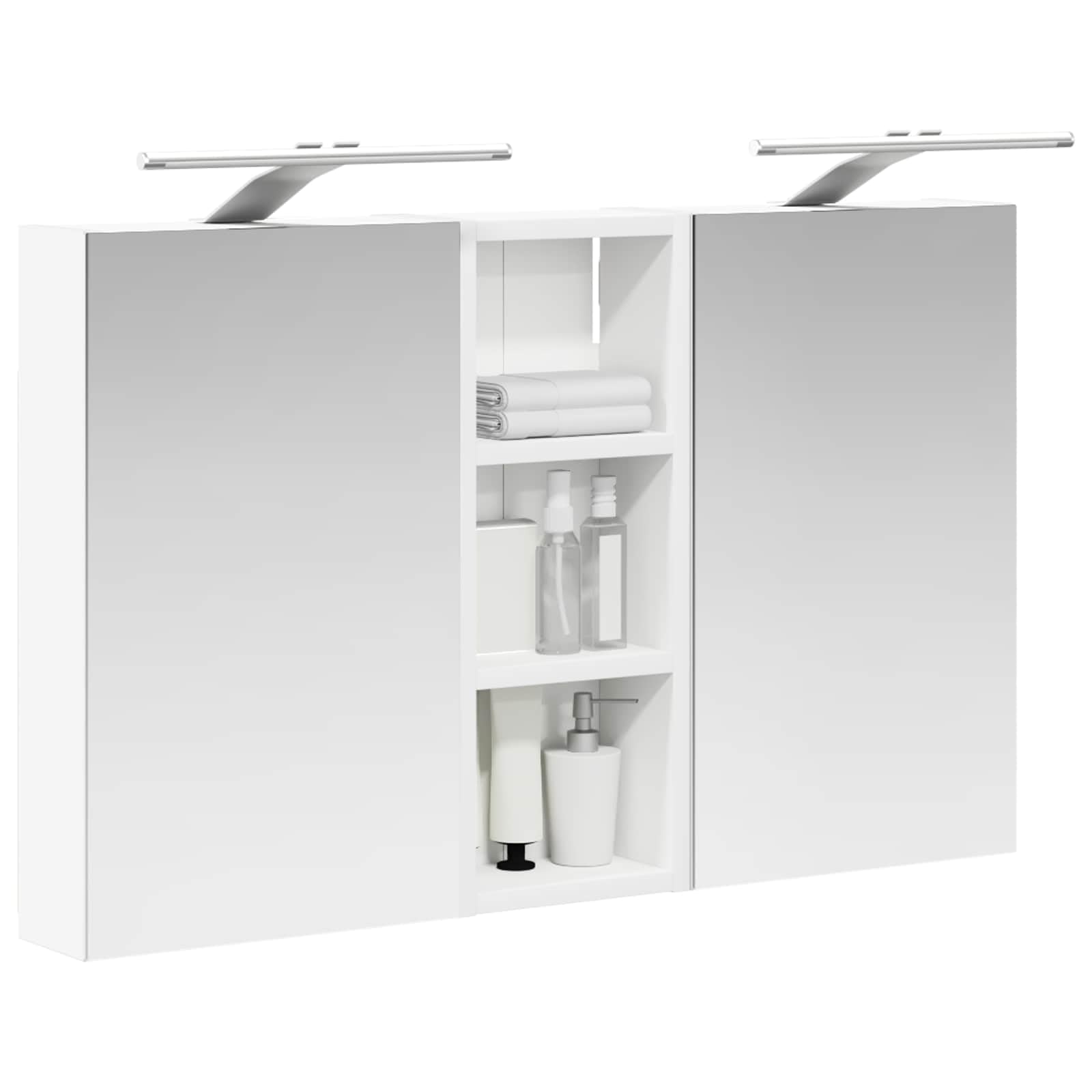 Set di armadietti da bagno in legno, 3 pezzi, 80 x 10,5 x 50 cm, con illuminazione a LED, specchio bidirezionale, montaggio a parete, con ante e mensole, per mobili da bagno e