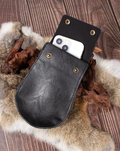 Image of Leather Belt Pouch Medieval Vintage Renaissance Viking LARP Cosplay Costumes Drawstring Coin Purse Phone Holder Waist Bag (Half-Black)