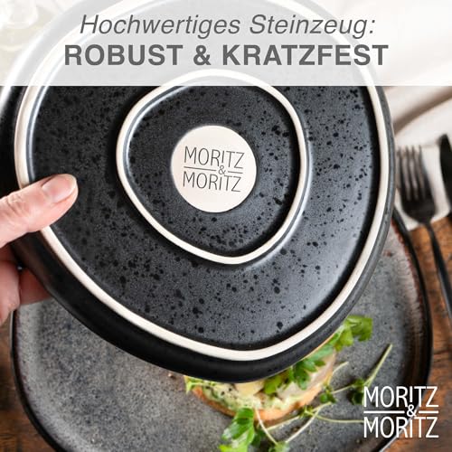 Moritz & Moritz Steingut Geschirrset 6 Personen Grau 18-Teilig - Steingut Teller Set bestehend aus 6x Dinnerteller, 6x Dessertteller, 6x Suppenteller - Serie Organic – Bild 5