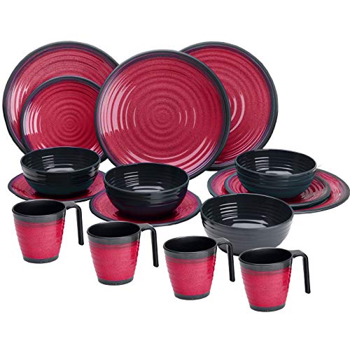 Melamin Camping Geschirr Geschirrset 4 Personen Tafelservice 16 Rot 16