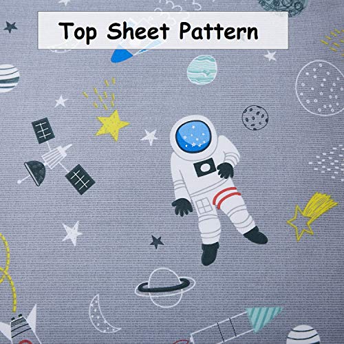 Brandream Kids Bedding Sets Twin Size Outer Space Themed Bed Sheets Boys Astronaut Bedding Gray 100% Cotton Bed Sheet Set 4-Piece #TOP3