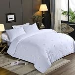 LYMA Bedding Duvet Cover Set Single Daisy Tufted, OEKO-TEX Certified, Ultra Soft NanoPlush Double Brushed Quick Dry Fabric & Button Closure, Wrinkle Fade Resistant Quilt Cover with Pillowcases (White)