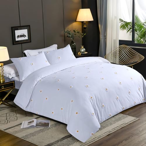 LYMA Bedding Duvet Cover Set Single Daisy Tufted, OEKO-TEX Certified, Ultra Soft NanoPlush Double Brushed Quick Dry Fabric & Button Closure, Wrinkle Fade Resistant Quilt Cover with Pillowcases (White)