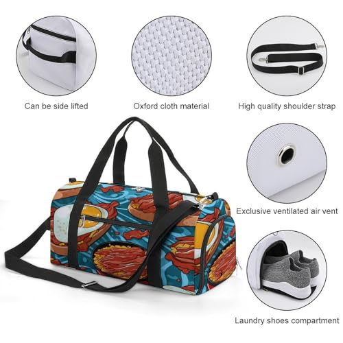 Bacon Eggs Gym Bag Travel Duffel Bag Sports Tote Bag Workout Bag Weekender Bag for Women Men3