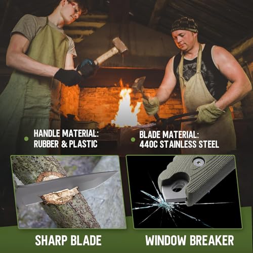 Foto von Freelander Outdoor Messer Survival, Jagdmesser Feststehende Klinge aus 440C-Stahl, Bushcraft Messer Full Tang, mit Scheide, Überlebensmesser für Camping, Wandern und Angeln