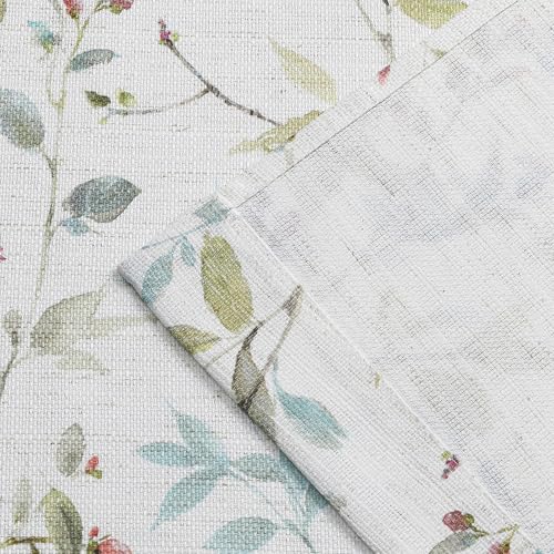 Image of Chyhomenyc Light Filtering 90 Inch Window Curtains - Linen Blend Floral Printed Curtains Drapes for Living Room, Soft Farmhouse Curtain for Bedroom, 52Wx90L Inch, 2 Panels