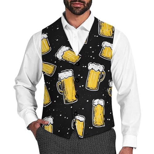 Beer Men's Suit Vests Business Formal Dress Vest V-Neck Waistcoat for Wedding Casual