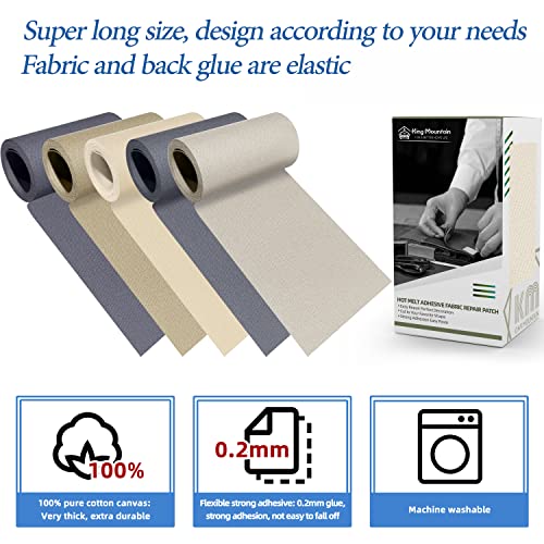 Image of KING MOUNTAIN Canvas Iron on Patch,3 inchx60 inch,Waterproof 100% Cotton Fabric Repair Patch,Used for Various Sofa,Tent,Clothes,Seats,Suitcases (Beige1.0)