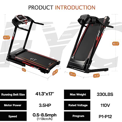 Image of FYC Folding Treadmill with Incline for Home 330 LBS Weight Capacity Running Machine with Bluetooth, 3.5HP Foldable 17 inch Wide Electric Treadmill Easily Assembly