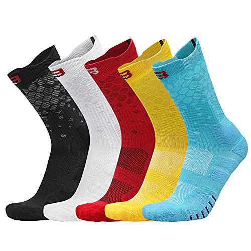 Mitvr Basketball Socks, Cushioned Athletic Sports Socks, 5 Pack Compression Crew Socks For Boy Girl Men Women,W02,Medium #TOP26