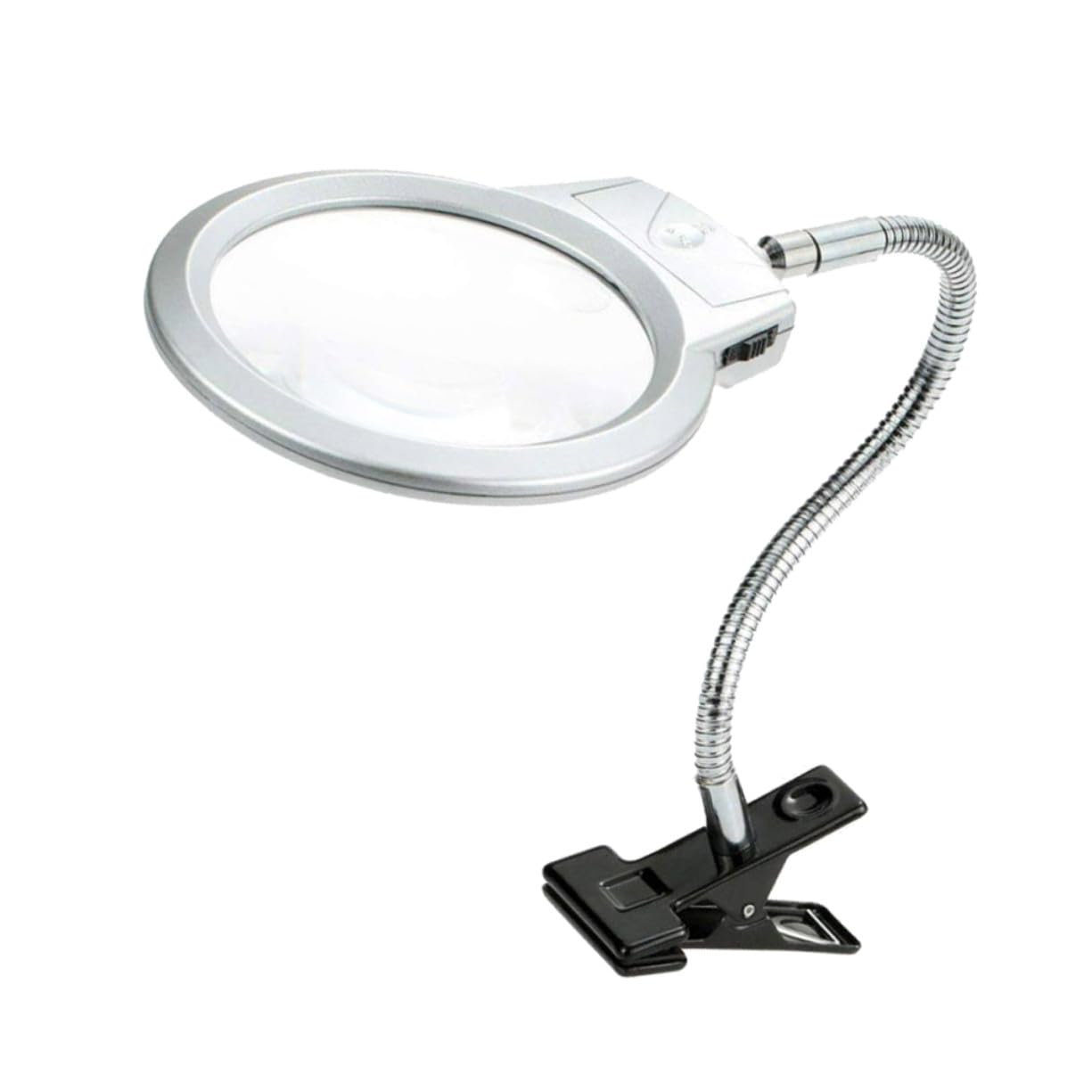 LED Lupenlampe mit Klemme, Flexibler Metall Schwanenhals | Kunststoff und Metall, Positionierbares Licht mit Vergrößerung, für Zuhause und Büro, 2 Batterien