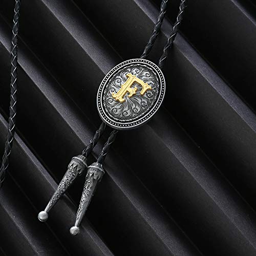 Image of HUABOLA CALYN Bolo tie for Men, Western Cowboy Golden Alphabet Initial Letter ABCDJMR to Y Costume Bolo ties Neckties