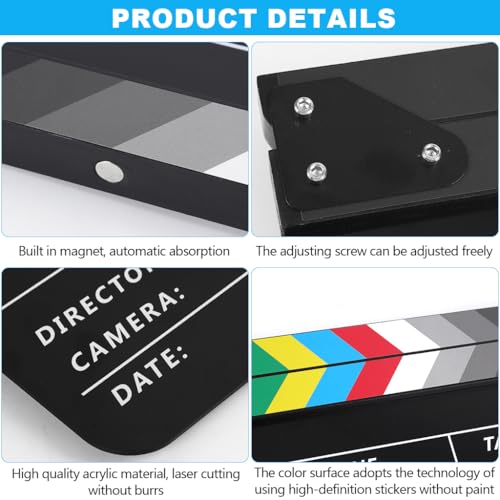 Image of ZIBUYU Movie Clap Board Stage Prop Acrylic Studio Camera Photography Director Film Clapper Board Clapboard Size - 10''x12(Black)