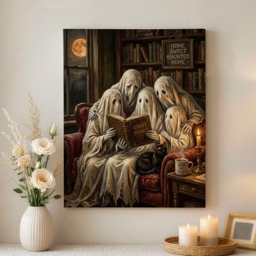 Lienzo decorativo para pared con fantasmas y luna, cuadro de Halloween de 40x50 cm
