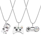 通用 3Pcs Vintage Enamel Game Console Pendant Necklace Set,Punk Hip Hop Video Game Controller Clavicle Chain Necklace Choker Necklace Jewelry for Women Men (Silver 3Pcs)