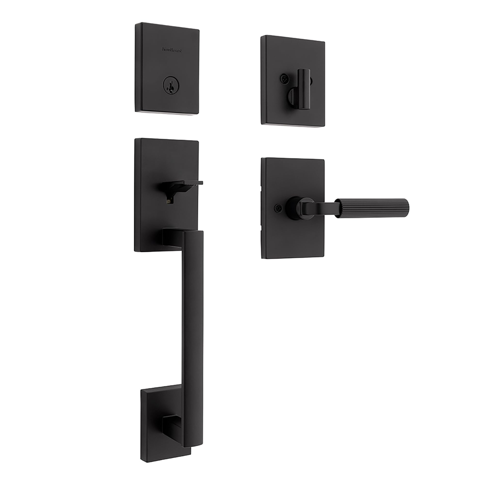 Kwikset San Clemente Front Door Lock Handle and Deadbolt Set, Entry Handleset with Mirada Reversible Lever, Matte Black, Pick Resistant SmartKey Rekey