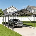 12X22FT Metal Carport Outdoor Carport Canopy Heavy Galvanized Garage Car Shelter with Enhanced Base and Roof, Duty Garage Shelter for Cars Boats Pickups Trucks