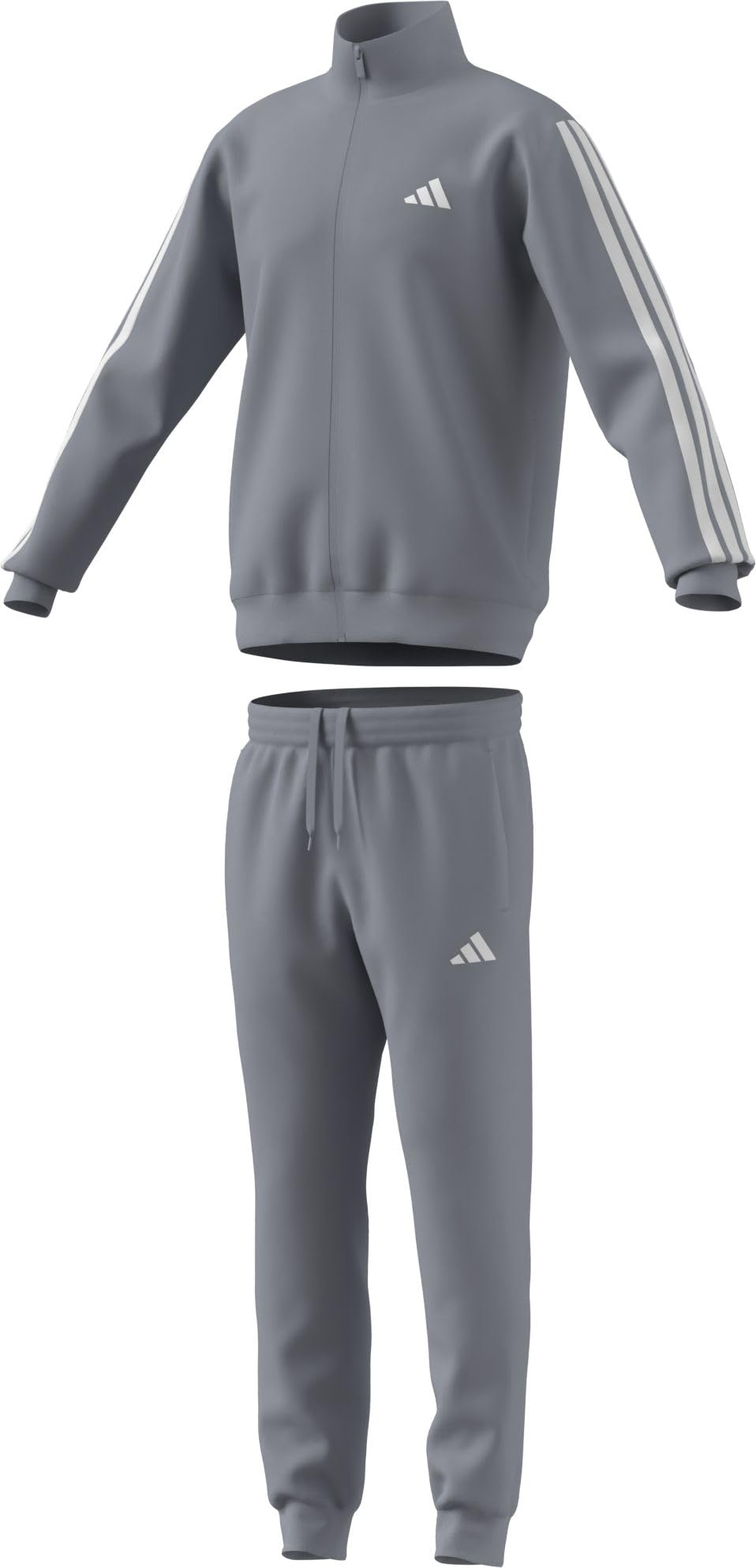 adidas Men's SPORTSWEAR BASIC 3 STRIPES FLEECE TRACKSUIT, halo silver, XXL