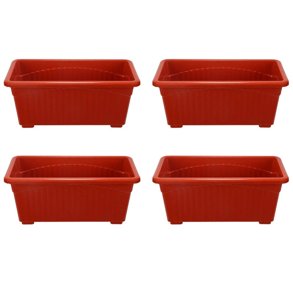 Kraft Seeds by 10 CLUB Plastic Window Planters (4 Pcs, 13 Inch, Red) | Planting Pots for Home Plants | Flower Plant Pots for Home & Balcony Garden