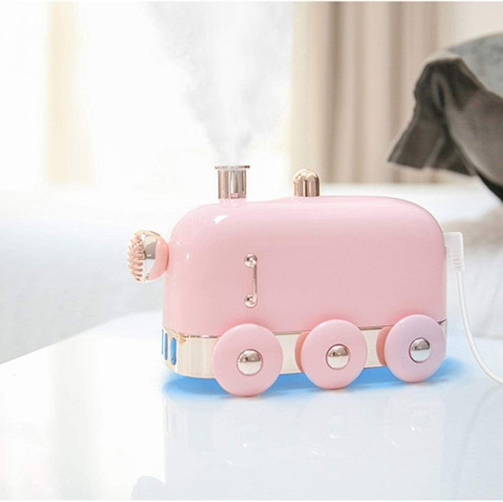 Air Humidifier Mini USB Humidifier Portable Small Train Humidifier Warm Night Light Auto Shut-Off Office Home and Car Quiet Humidifier Bedroom Babyroom Living Room Floor Humidifiers (Color : Pink)