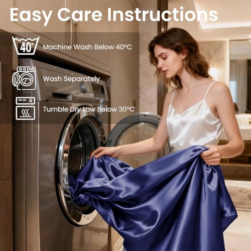 Image of Love's cabin Satin King Sheet Sets - 4 Piece Navy Blue Silky Sheets King Size Bed with Deep Pocket, Luxury Silk Feel King Size Satin Sheet Set (1 Flat Sheet,1 Fitted Sheet,2 Pillow Cases)