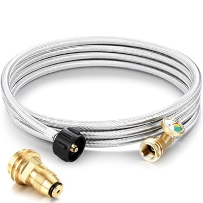 Vicenpal Propane Tank Extension Hose Braided with Gauge and Tank Adapter Converts Pol to Qcc1, Propane Hose Adapter Braided with Gauge for Gas Grill, Stove, Heaters and More Appliances (12ft)