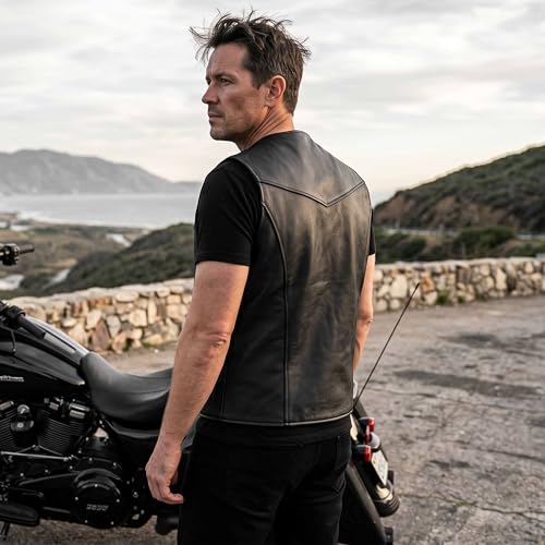 Chaleco de cuero real para hombre cómodo y resistente para motoristas 6