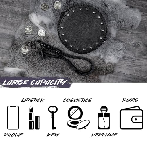 Image of HiiFeuer Viking Embossed Crossbody Bag, Nordic Faux Leather Belt Bag Satchel Bag, Medieval Portable Cosplay Shoulder Bag | Embossed