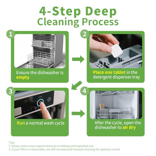 Image of OrientLeaf Dishwasher Cleaner And Deodorizer 24 Pack, 1 Year Supply Dishwasher Cleaning Tablets, Descaler, Removes Limescale, Hard Water Marks, Grease and Odors, Lemon Scent