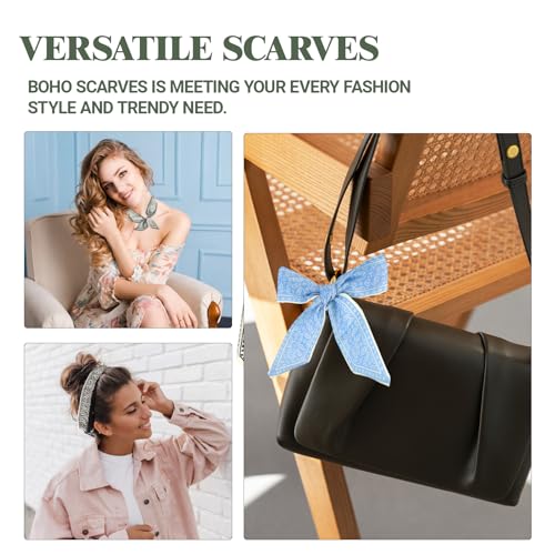 panthra 8 Pcs Silk Bag Scarf for Women, Multifunctional Boho Scarves Headbands, Vintage Elegance, Lightweight Neck Strap, Can be Used as A Bag Hair Accessory (White/Blue/Pink/Dark Green)3