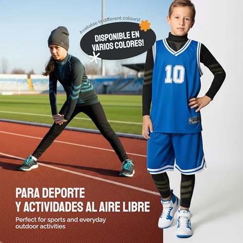 Ladeheid Camiseta Térmica Niño Manga Larga – Camiseta Deportiva de Compresión, Ropa Interior Funcional Unisex Niños, Transpirable y Cálida para Invierno y Deportes LAGI007 (Negro/Grafito, 146-152)