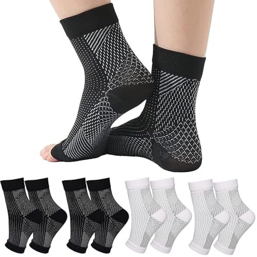 BUKYCAT 4 Pares Calcetines de Compresión Ortopédicos para Hombre y Mujer, Soporte Tobillo Elástico