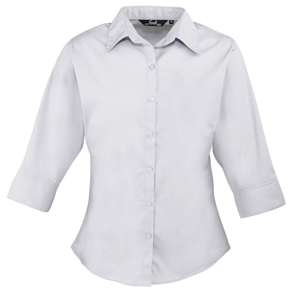 Ladies 3/4 Sleeve Poplin Blouse Silver 18