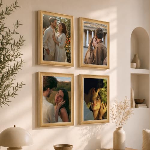 Image of Art Street Wooden Photo Frame for living room, Aesthetic Cave Design Photo Frames for Photograph, Art Work, Certificates Set of 4 (8x12 Inch, Wood Brown)