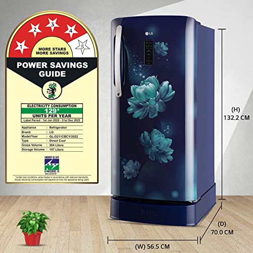 Image of LG 204 L 4 Star Direct-Cool Inverter Single Door Refrigerator Appliance (??GL-D211CBCY, Blue Charm, Base Stand with Drawer & Smart Connect, 2022 Model)