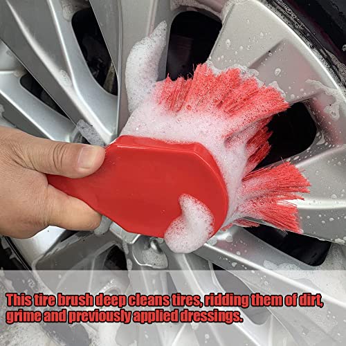 Image of Car Detailing Brush Set(2 Brushes), Car Wash Brush kit for car Cleaning and Detailing (Red)