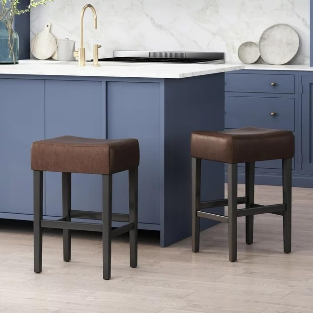 26.75" Backless Leather Counter Height Barstool