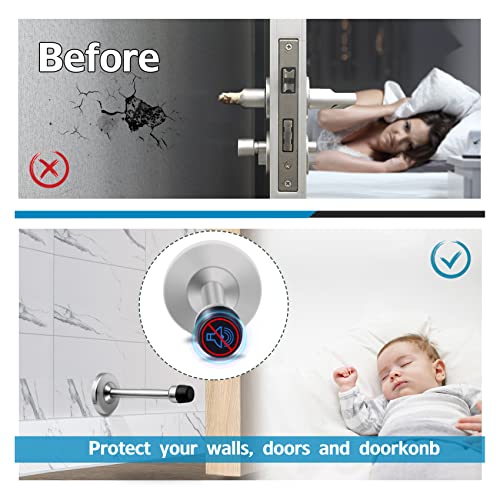 Door Stoppers 6 Inch Door Stops Heavy Duty Rustproof Stainless Steel Screw-In Door Holder With Babyproof Black Rubber Bumper Tips - Protects Your Walls - Long Door Stop Silver 1 Pack #TOP3