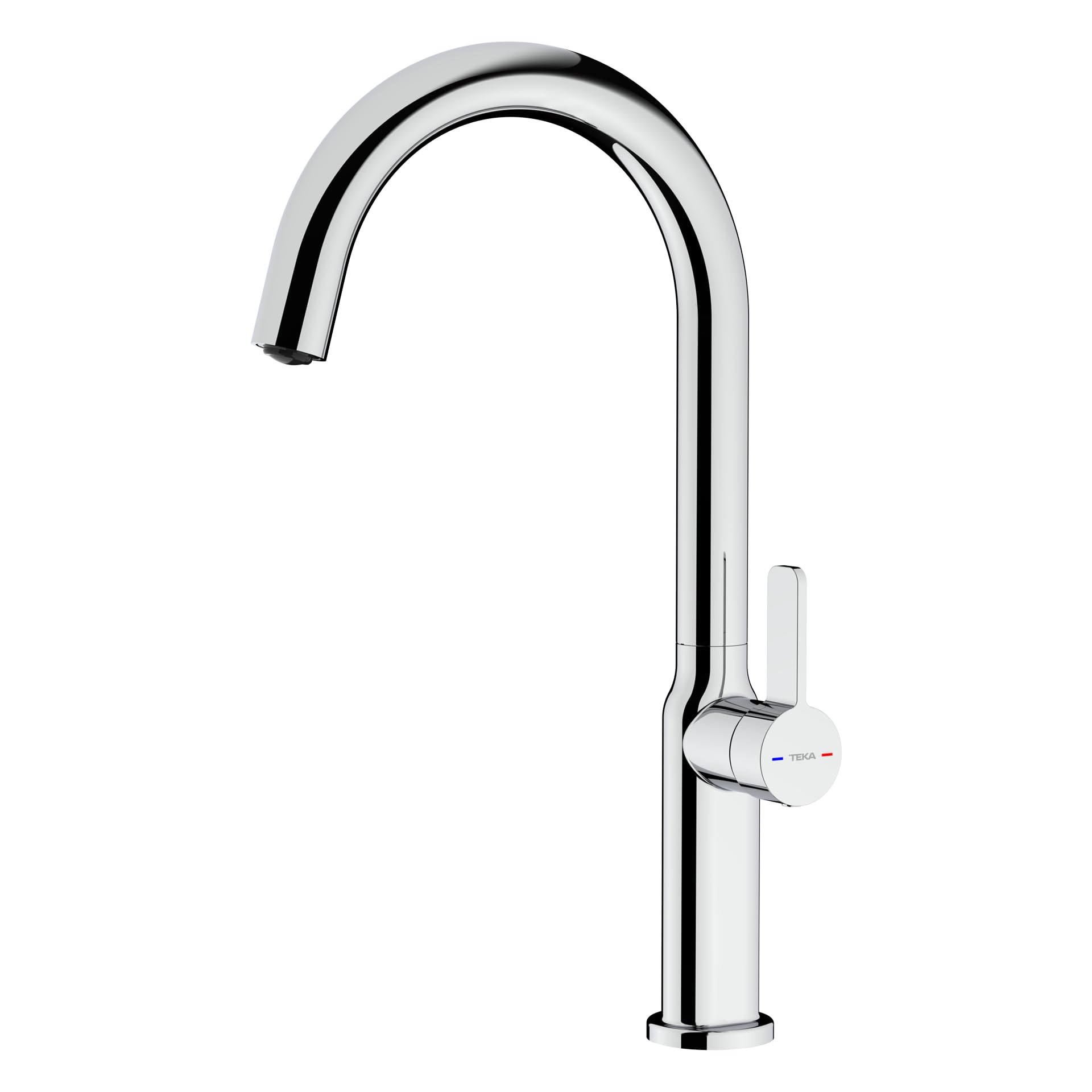 TEKA Grifo Cocina Monomando, Caño Alto Giratorio 360º, Aireador Anticalcáreo Caudal 5 l/min a 3 Bar Cartucho Cerámico, Latiguillos Flexibles 3/8”, Modelo OVAL 915