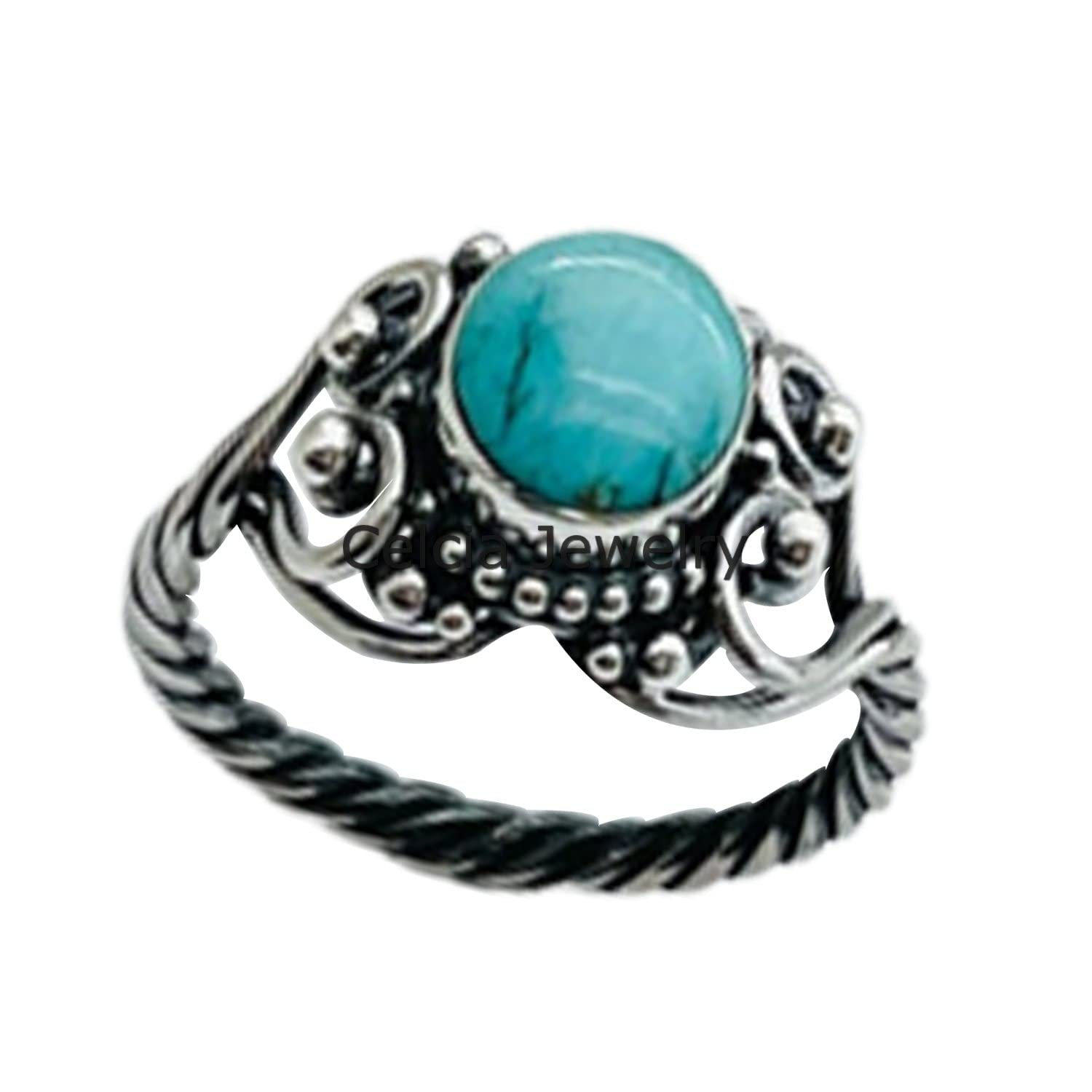 Anillo de turquesa genuina de plata de ley 925 pura con corazones y banda trenzada, anillo de declaración, anillo bohemio bohemio, anillo minimalista, anillo único del día de la madre