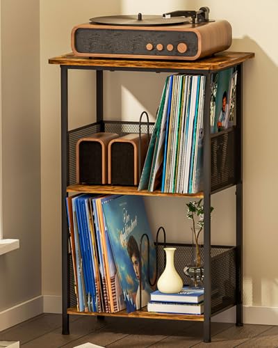 Honkazita Record Player Stand 3-Tier, Vinyl Record Storage up to 200 Albums, Record Player Table...