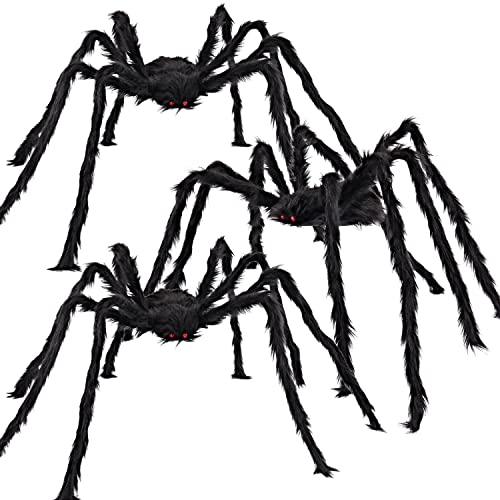 Image of JOYIN 3 Pcs Halloween Spiders Outdoor Decoration, Halloween Decor Outside, 5 Ft Large Hairy Giant Multi Color Spider Set for Yard Lawn Porch Decor Indoor Haunted House Scary Prop(59″Black)